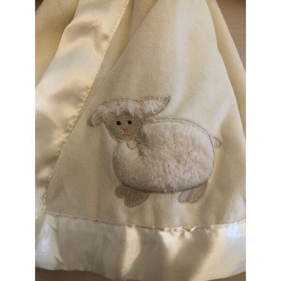 Bearington Baby Collection Lovey Sheep Plush Toy Satin Sherpa Security Blanket - Picture 2 of 3